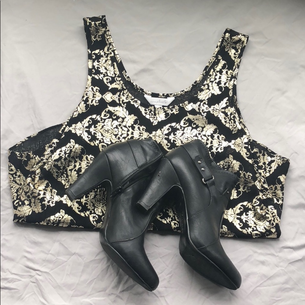 Charming Charlie Regal Gold and Black Blouse